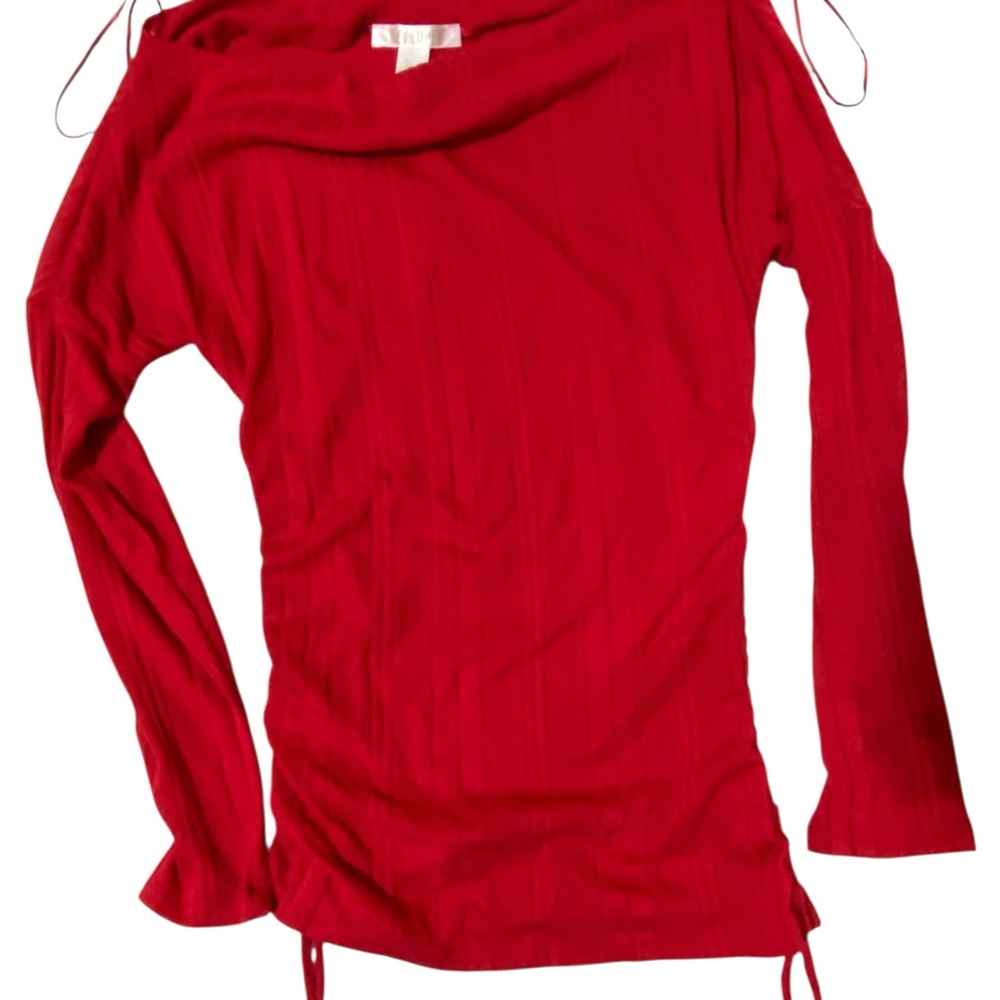 Revamped Crimson Long Sleeve Top Scoop Style Ruched of Shoulder Small - Picture 1 of 11